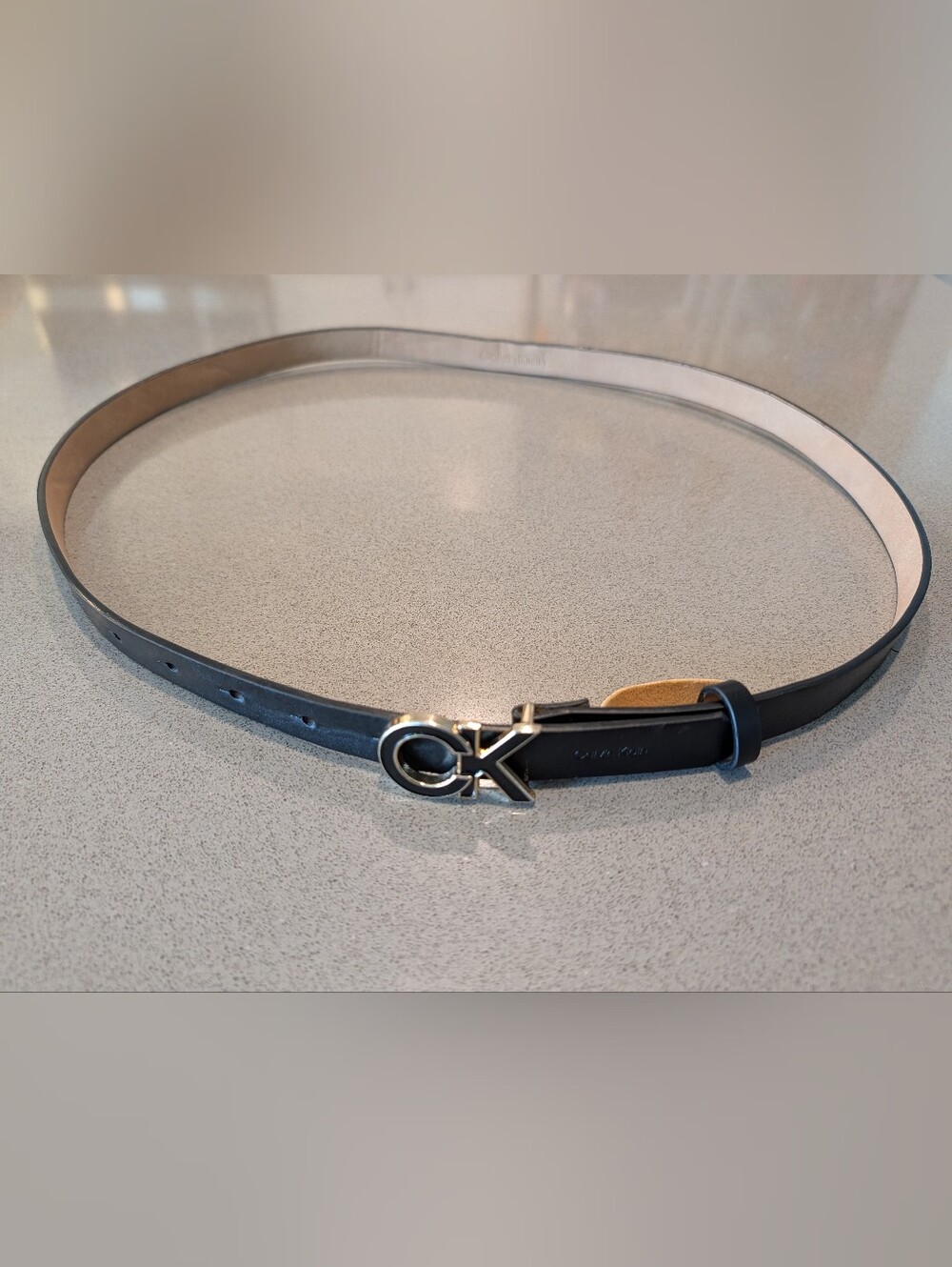 Calvin Klein Men's Black Leather Belt with CK Logo Buckle